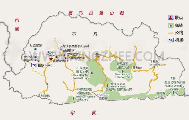 不丹旅游地图